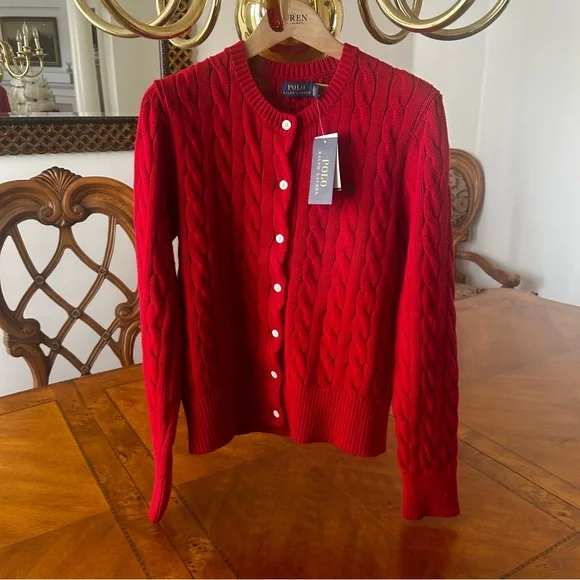 Ralph Lauren Women's Cable-Knit Cotton Crewneck Cardigan. Brand New Size M - Picture 5 of 10